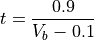 t = \frac {0.9} {V_{b} - 0.1}